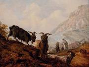 Jacobus Mancadan Peasants and goats in a mountainous landscape oil on canvas